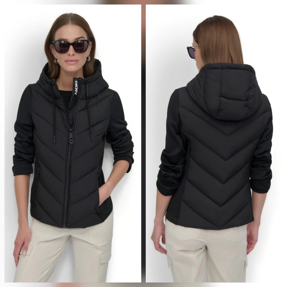 NEW! DKNY Black Light Weight Puffer Coat Size XL